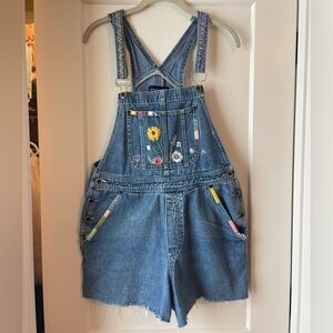 Embroidered Short Overalls